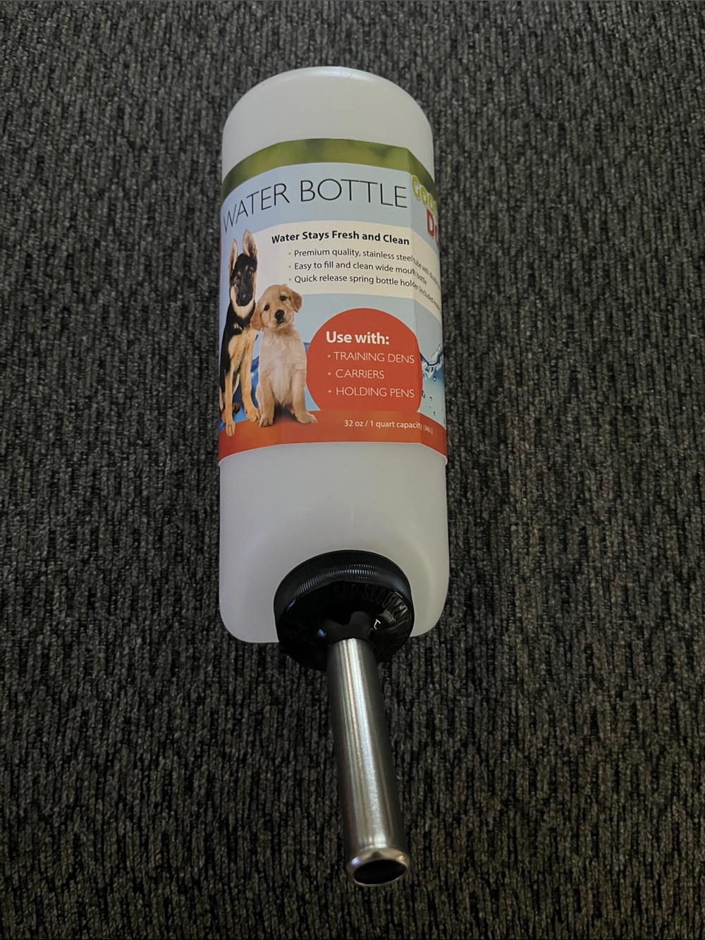 White Dog Water Bottle with Stainless Steel Spout - Leak-Resistant Pet Hydration